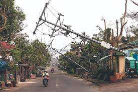 Electric Poles Damaged by Typhoon Causing Blackout