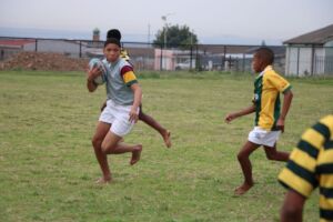 Rugby game in action