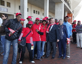 Beneficiaries at stadium supporting Switzerland