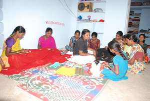 Disabled girls being trained in hand embroidary