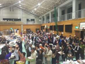 People in an emergency shelter in Mashikimachi
