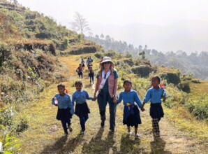 Karen made friends with students along the way.