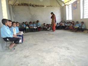 students in a new classroom at Dhadkharka School