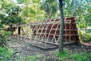 Bamboo A-frame house before cladding