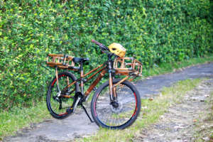 Black baamboo bike with front & rear bamboo basket