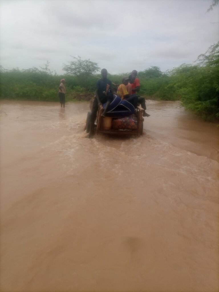 People evacuating property to safer grounds.