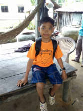 Pektra ready for the trip to his new school