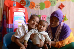 Socheata, mum & sister on the first day of school