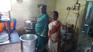 Woman making rice paste