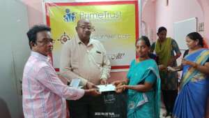 Woman receiving microcredit support