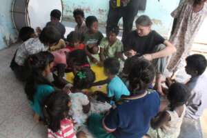Children taught by international volunteer