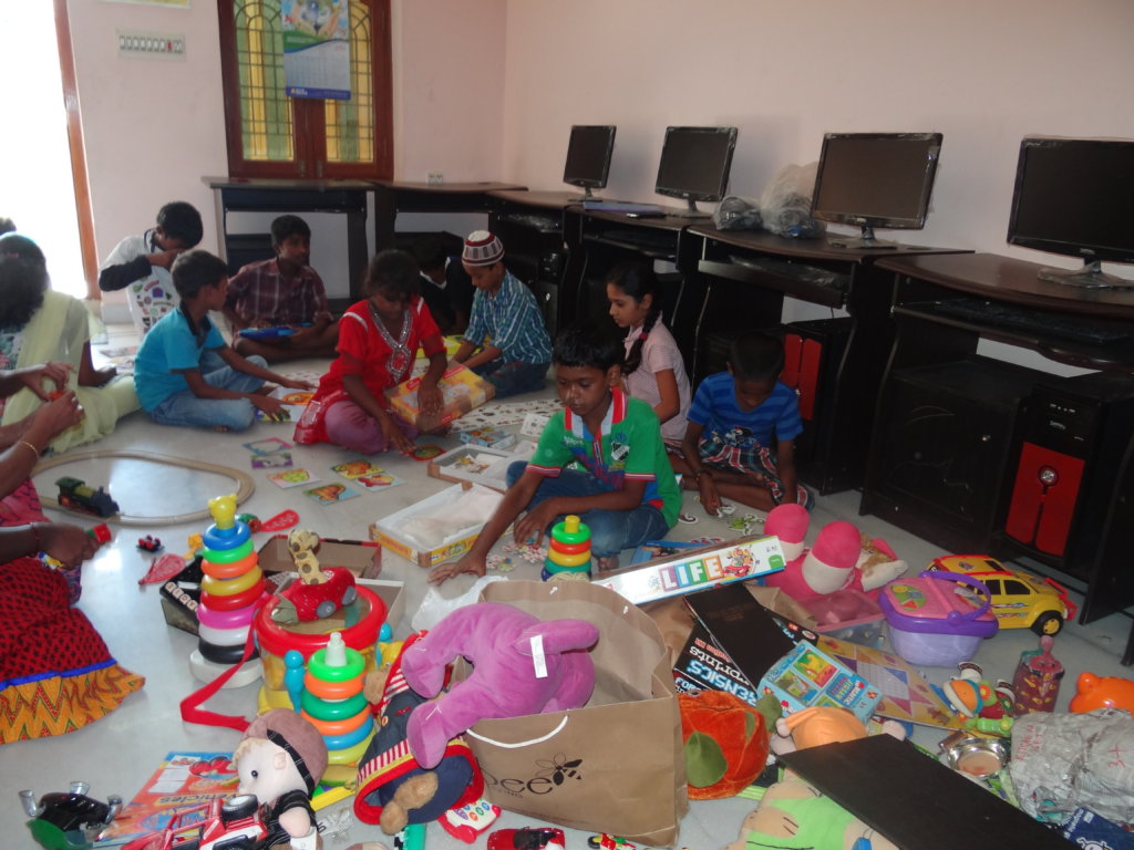 Children with educational toys