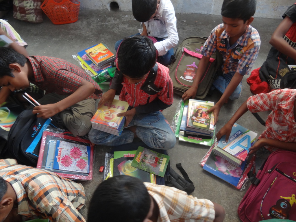Children with education material