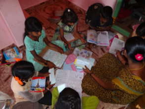Children with educational Cards