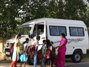 Children picking up from their home through van
