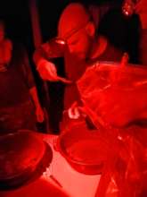 night work under red lights!