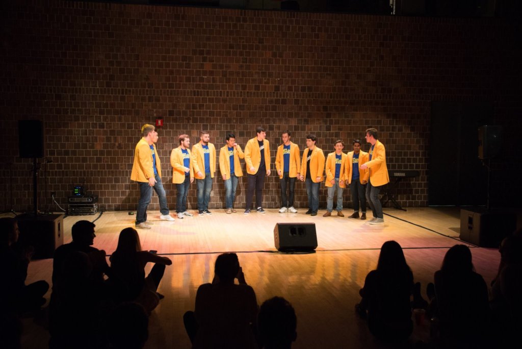 Acapella group performing at the talent showcase