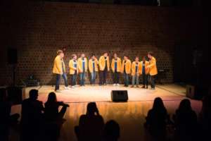 Acapella group performing at the talent showcase
