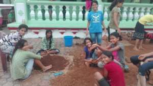 Building Christmas Crib in Rainbow House compound
