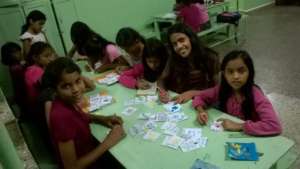 Girls making Christmas Cards