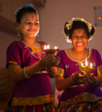Lighting the Diwali lamps