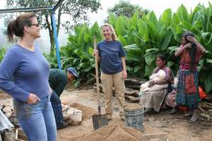 Stove preparation and laughing with family