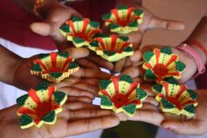 Decorated Diyas made by Girls