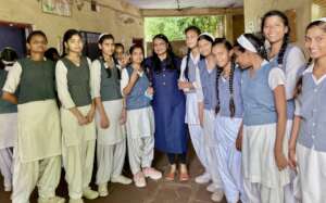 Happy school girls during the workshop