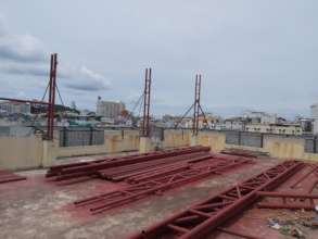 Part of the new roof structure is going up