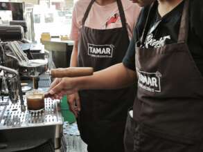 Our new student learning to make Coffee!