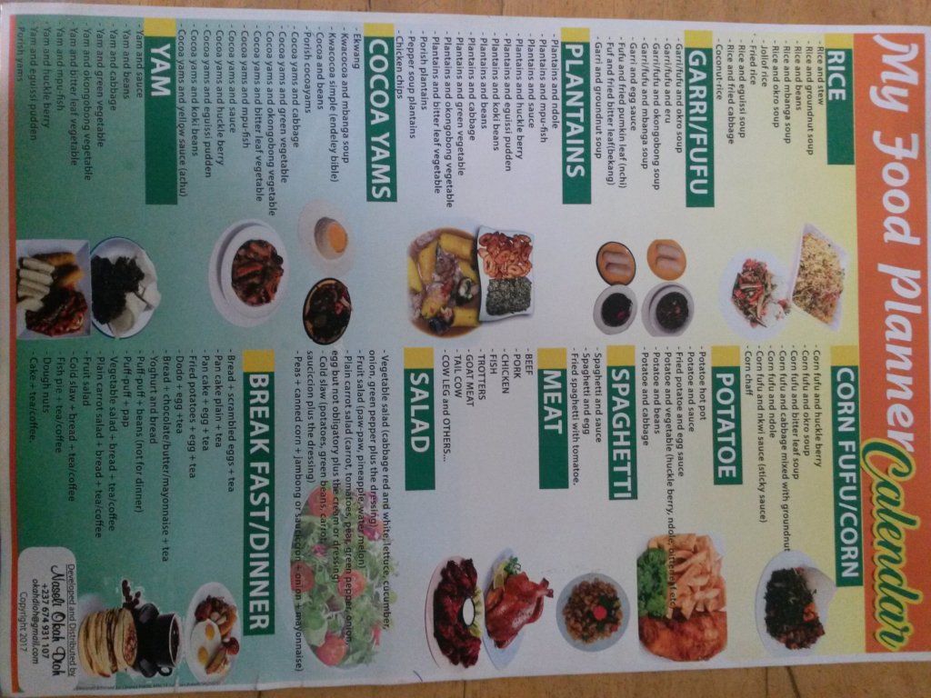 Food planner chart for balanced diets
