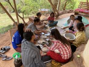 Sharing a meal together after a hard mornings work
