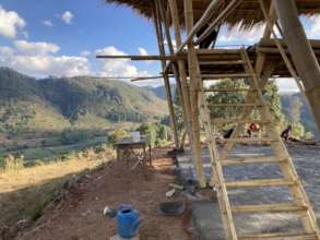 Our treated bamboo meeting lodge on the hill