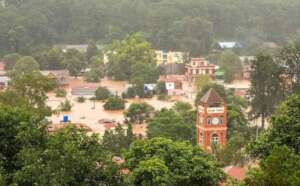 Iconic Kalaw clocktower in the midst of floodwater