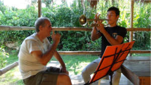 Student learns trumpet