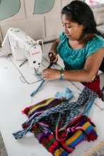Katarina sewing in our new sewing workshop!