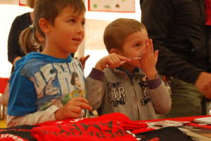 Kids at a school reconstruction event