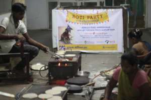 Fresh roti (Indian bread) being made