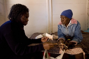 Anna talking to a friend at the older persons home
