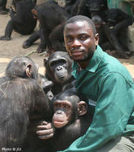 Keeper Willy with Group 4 Chimpanzees