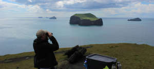A volunteer collects observational data from land