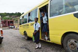 Girls arrive at the site for the excursion.