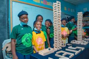 Our girls working with Keva blocks