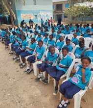 About 100 STEM girls getting ready for the program