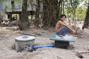 Mr. Sok, relative of Mr. Chan at his new latrine