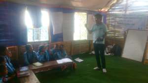 Demonstrating hygiene kit materials and uses