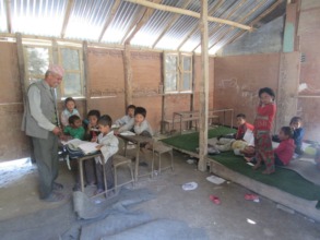 Students in temporary classroom