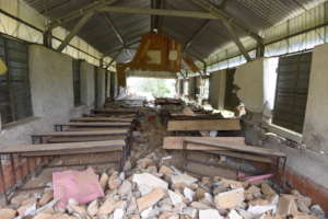 damaged classroom by Nepal earthquake