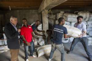 Hygiene kits are loaded on La Gonave