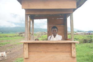 With her new kiosk